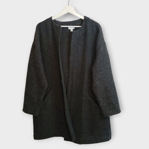 Pure Jill Coat Women Large Petite Gray Bouclé Wool Blend Open Chore Basic Jacket